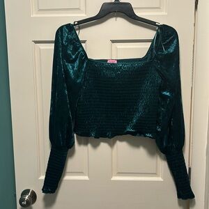 NWOT Green Velvet Cropped Blouse